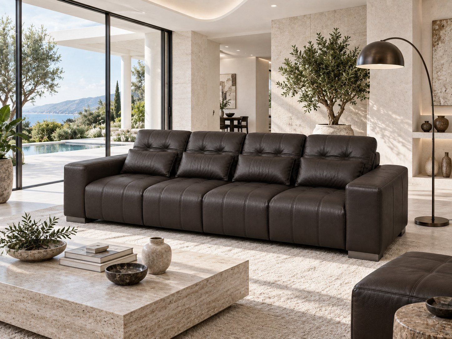 Kích thước sofa bốn chỗ Roma và khoảng lưu thông phòng khách